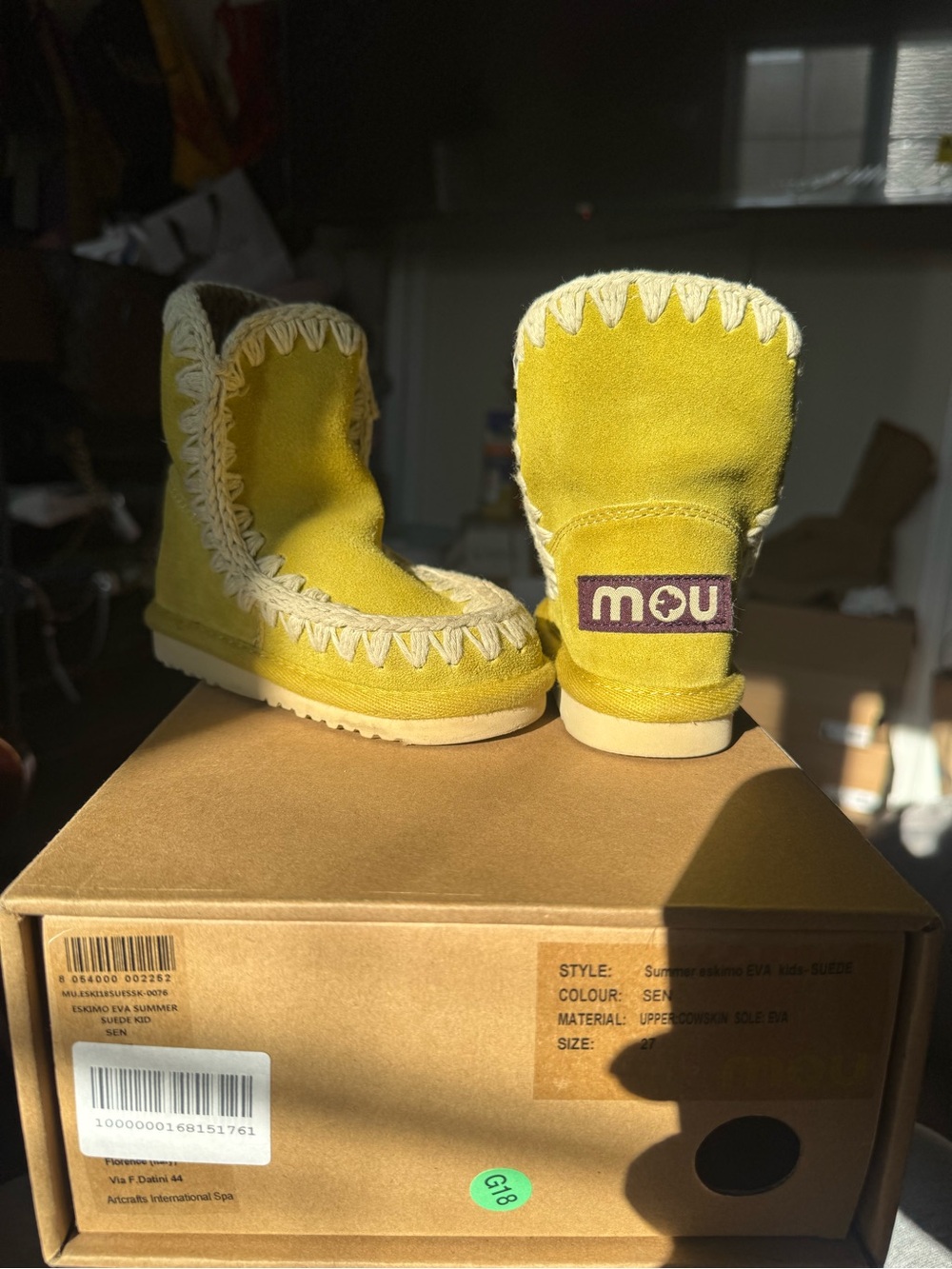 Mou Yellow Suede Ankle Boots with Cream Trim